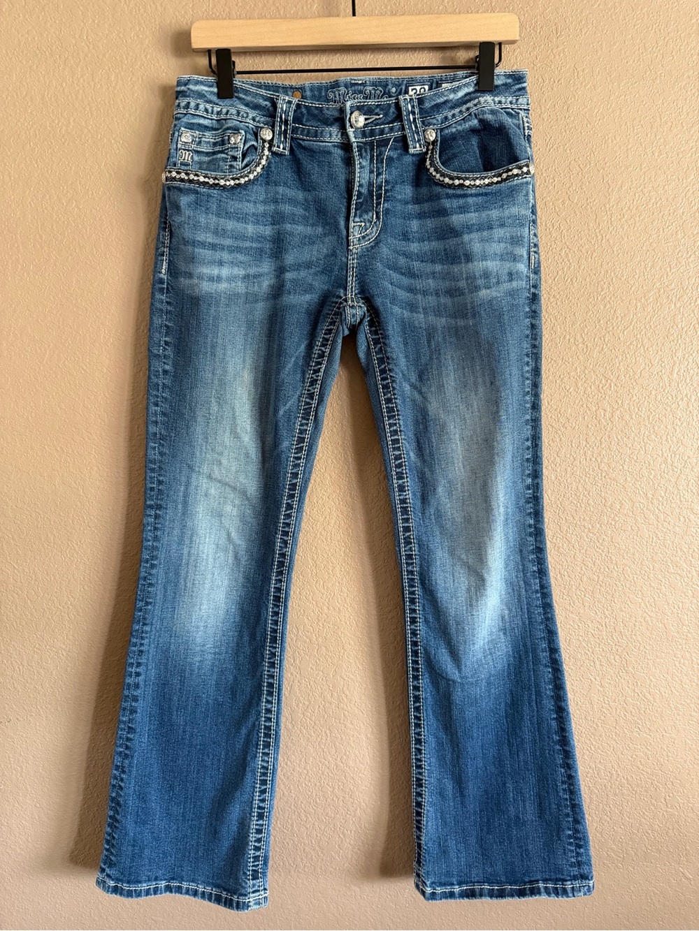 Miss Me Rhinestone-Trim Boot Cut Signature Rise Jeans Size 30